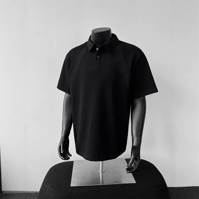 美式正肩短袖polo衫男士夏季重磅青少年体恤翻领插肩五分袖上衣潮