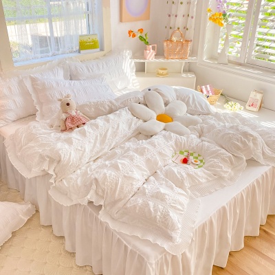 韩系ins风纯色水洗棉泡泡纱四件套少女心床单被套学生宿舍三件套