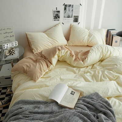 ins双拼水洗棉床上四件套单品床单被套200x230床笠学生宿舍三件套