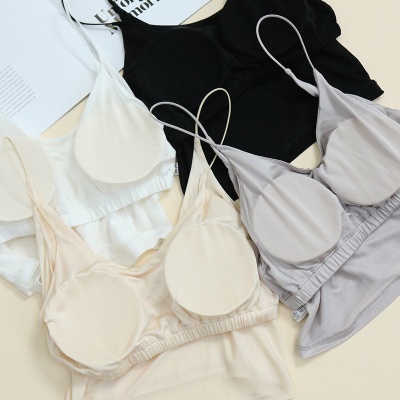 唐格 真丝U型美背内衣防走光抹胸吊带背心双层桑蚕丝光面文胸宽松