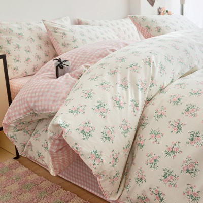 简约风新款全棉四件套100棉被套床单纯棉三件套家纺床上用品批发