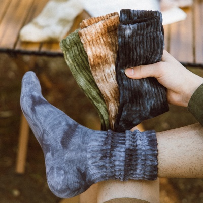 25春夏扎染松罗口情侣袜堆堆女袜中筒街潮ins棉袜运动休闲户外风