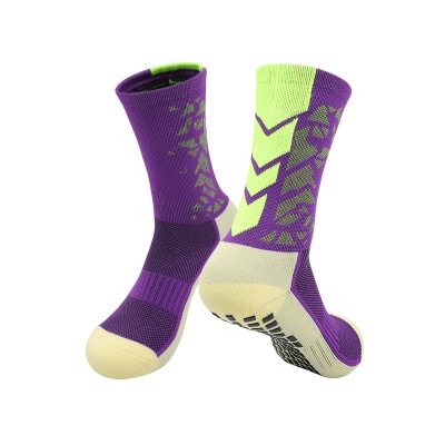 跨境虾皮耐磨毛巾底防滑袜运动跑步登山吸汗透气点胶防滑足球袜子