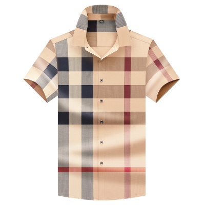 阿里虎男装潮流格子高端大牌衬衫男商务休闲短袖新款免烫抗皱上衣