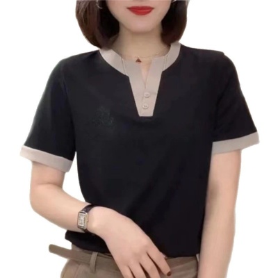 简约显瘦时尚撞色小天鹅夏季短袖T恤衫韩版百搭休闲气质洋气上衣
