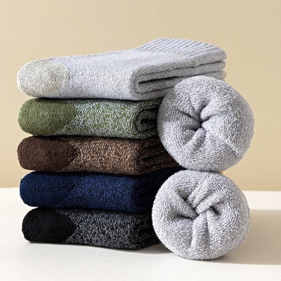 袜子男士冬季加绒加厚保暖毛巾袜男士毛圈袜地板袜户外船员登山袜