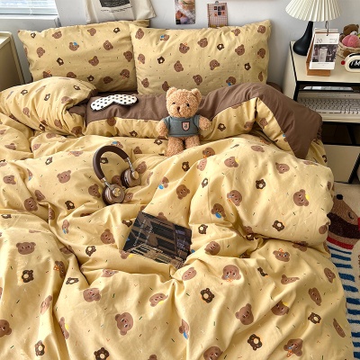 水洗棉磨毛棉四件套新款床上用品床单被套被罩床笠学生宿舍三件套