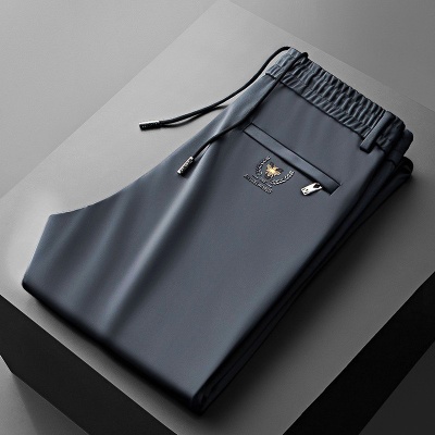 夏季休闲裤男直筒裤弹力腰男裤中青年松紧腰薄款小蜜蜂大码运动裤