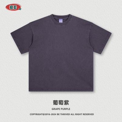 BE男装2025春夏260G纯棉水洗t恤复古潮牌青少年宽松t恤欧美跨境男