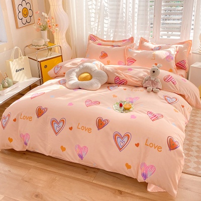 床上四件套纯水洗棉全被套罩宿舍单人学生床品床单条纹猫三件套