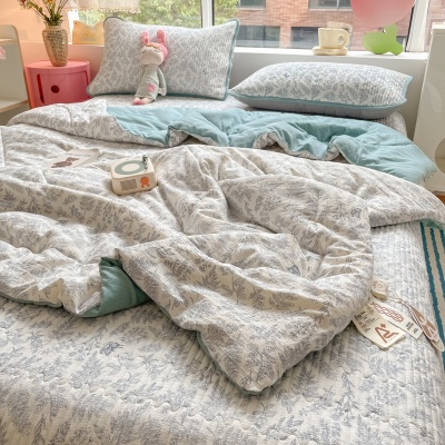 新款抗菌超柔云感双层纱印花床盖夏被四件套家用夏凉被舒爽空调被