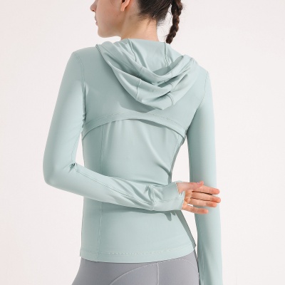 运动外套女上衣莱卡紧身高弹拉链跑步健身服透气连帽修身训练卫衣