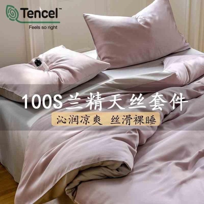 双面100支A类兰精天丝四件套 裸睡床单被套床笠夏季凉感床上用品9