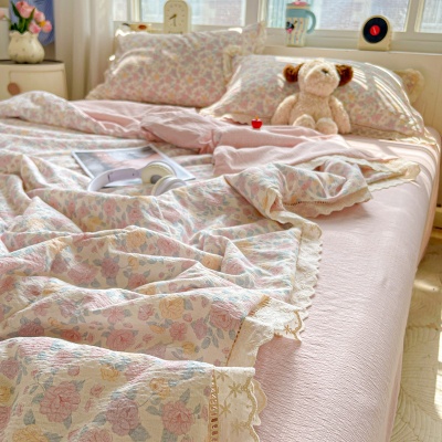 田园风碎花全棉空调夏凉被边四件套柔软水洗双人床单被套三件套