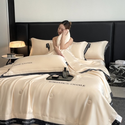 夏季轻奢水洗冰丝刺绣夏被四件套可机洗丝滑空调被床单款床上用品