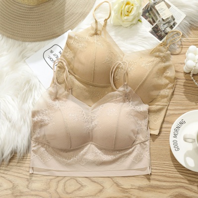 蕾丝小胸美背内衣一体吊带女士春夏短款小胸聚拢内衣胸垫打底背心