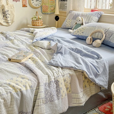 源头厂家2025款木棉夏凉被空调被皱皱纱简约款床上用品夏被四件套