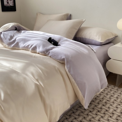 夏季轻奢纯色冰丝四件套a类凉感床单被套宿舍三件套床笠礼品代发4