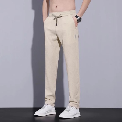 夏季薄款直筒休闲裤男士透气弹力百搭商务潮流显瘦冰丝裤子男款