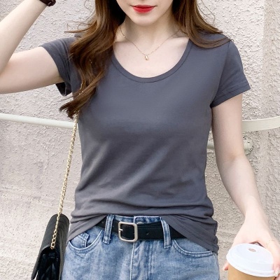 批发修身短袖t恤女v领黑色上衣女鸡心领夏季2024年新款设计感夏装