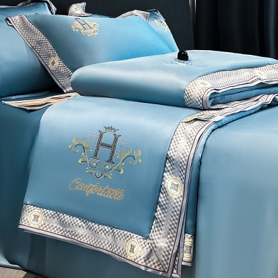 轻奢冰丝夏被四件套刺绣天丝空调夏凉可机洗夏季超轻薄被子