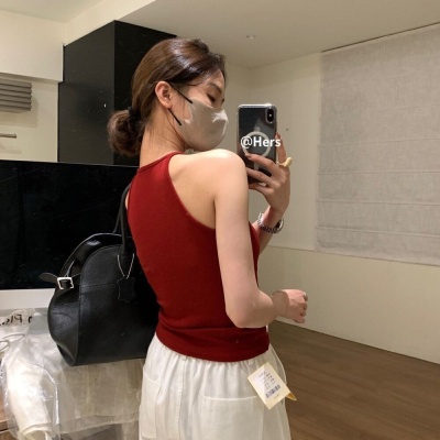 卡逸黛修身柠檬黄挂脖吊带背心女少女可爱显白显瘦上衣内搭外穿女