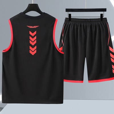 夏季加肥加大V领背心季篮球运动特大码透气速干健身跑步休闲套装