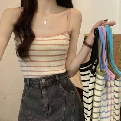 辣妹条纹吊带背心女性感夏季打底衫内搭针织2025新款别致法式上衣