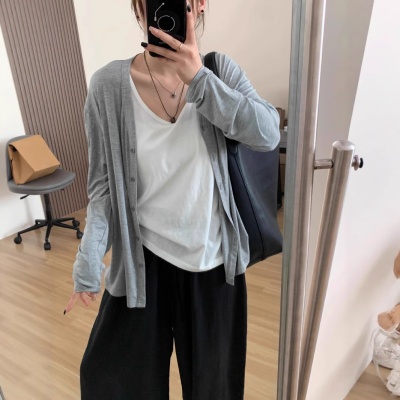 宽松针织防晒开衫女2025新款夏季吊带外搭薄款空调衫镂空薄纱外套