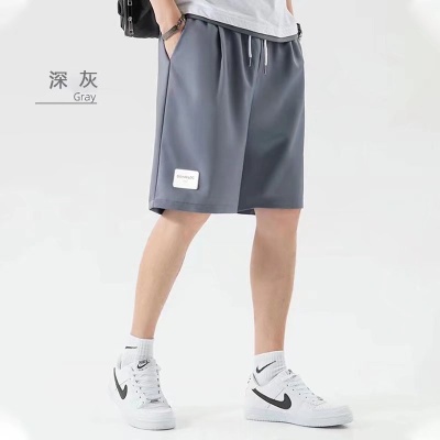 冰丝皮标短裤男士夏季薄款裤子外穿休闲五分裤沙滩运动宽松大裤衩