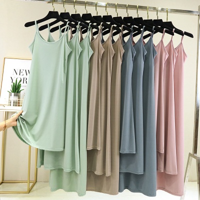 冰丝吊带裙内搭长款宽松防透白色打底内衬裙背心大码连衣裙女夏