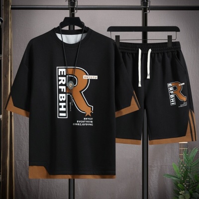 套装男夏一整套新款男士宽松大码短袖套装男冰丝休闲两件套