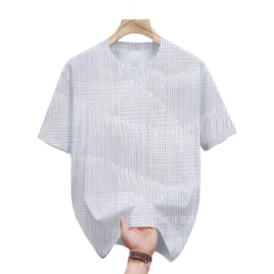 欧美外贸新款男装淡纹简约风3D数码印花宽松圆领短袖男女标码T恤