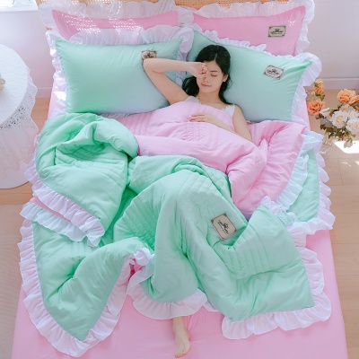 韩版花边夏被空调水洗棉夏凉三件套四件套单双人薄被子可机洗