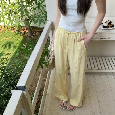 2025夏季新款醋酸绒慵懒风阔腿直筒高腰显瘦休闲拖地遛弯肌理裤女