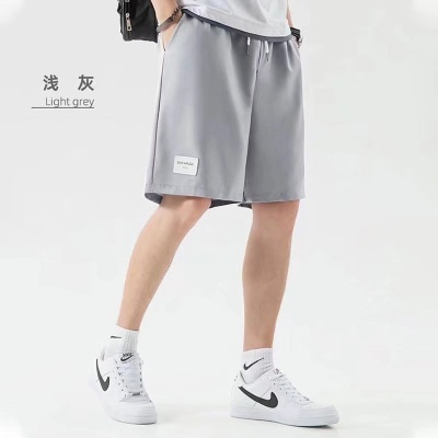 冰丝皮标短裤男士夏季薄款裤子外穿休闲五分裤沙滩运动宽松大裤衩