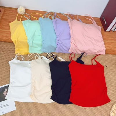 纯欲甜辣褶皱吊带背心女 自带胸垫内搭外穿设计感修身美背上衣