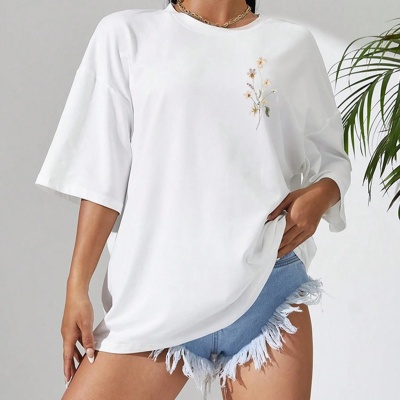 跨境外贸宽松棉T恤衫女清新卡通印花短袖透气短袖上衣宽松大码T