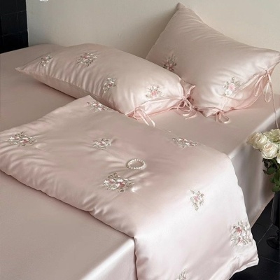 少女心80支兰精天丝夏凉被四件套冰丝刺绣凉感空调被夏被床品