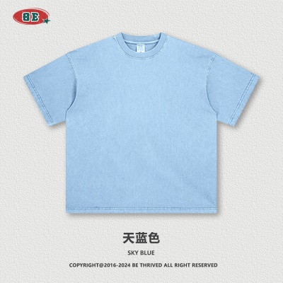 BE男装2025春夏260G纯棉水洗t恤复古潮牌青少年宽松t恤欧美跨境男