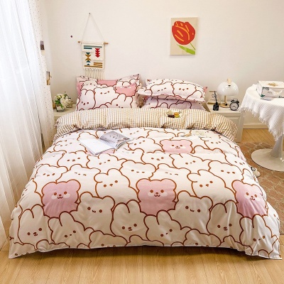 2024新款床上用品4三件套网销芦荟棉被套床单四件套一件女生代发