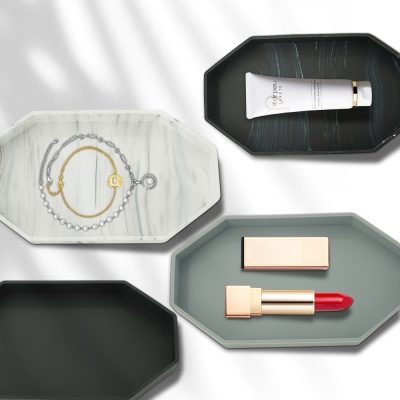 蚁巢 硅胶收纳托盘八边形浴室厨房客厅梳妆台桌面收纳盒大理石纹