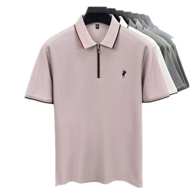 男士夏季新款半拉链时尚拼色刺绣男polo短袖中青年高端韩版休闲T