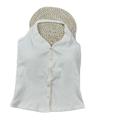 8120#开春新款V领挂脖带胸垫背心纽扣设计百搭性感内搭外穿上衣女