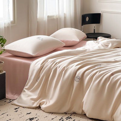 高奢A类100兰精天丝刺绣夏被床单四件套丝滑凉感夏被宿舍空调被子