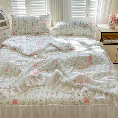 2025新款夏凉被四件套床裙款冰丝乳胶凉席夏季学生宿舍单人空调被