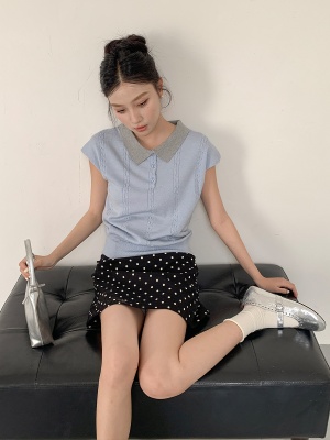 衣尔衫 miu风 氛围感撞polo领针织衫女麻花显瘦百搭短袖气质0341