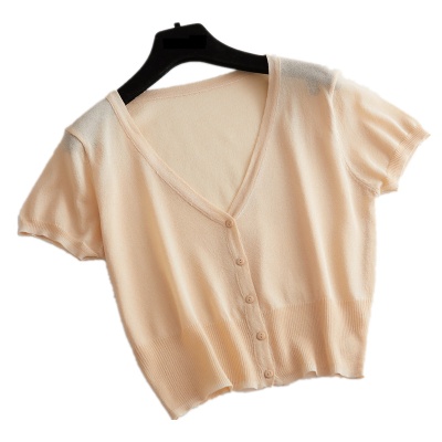 冰丝针织开衫女夏薄外套新款短袖穿搭韩版宽松纯色小空调防晒衣潮