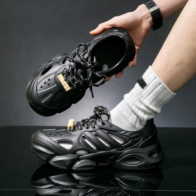 老爹洞洞鞋男夏季外穿厚底涉水漂流沙滩鞋轻便时尚系带运动凉鞋男