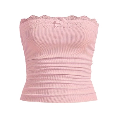 2024亚马逊跨境夏季新款蕾丝拼接纯色性感欧美上衣辣妹抹胸背心女